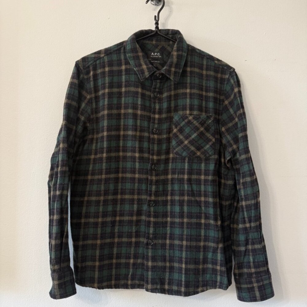 A.P.C. Rue Madame Paris Green Plaid Flannel Shirt Size L